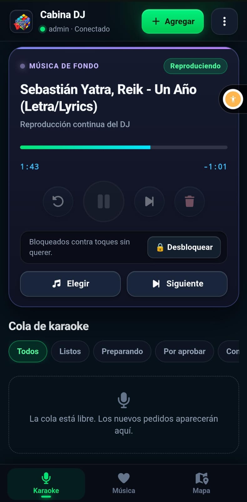 Aplicación de KaraokeQR en la pantalla del DJ