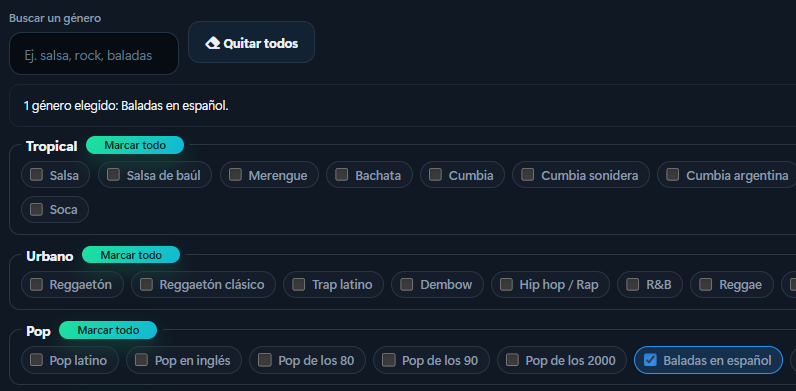 Selección de g